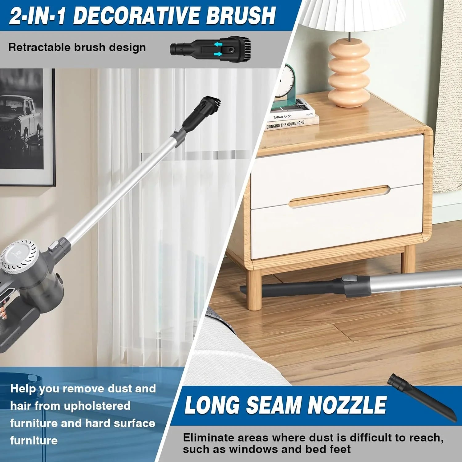 Cordless 22000Pa Vacuum Hair Suction, Floor Pet with Quiet Vacuum Cleaner Carpet Stick Cordless for 4 Household Battery Vacuum Lightweight 35Mins in1 Hardwood Max 2.0Ah Runtime, Cleaner,