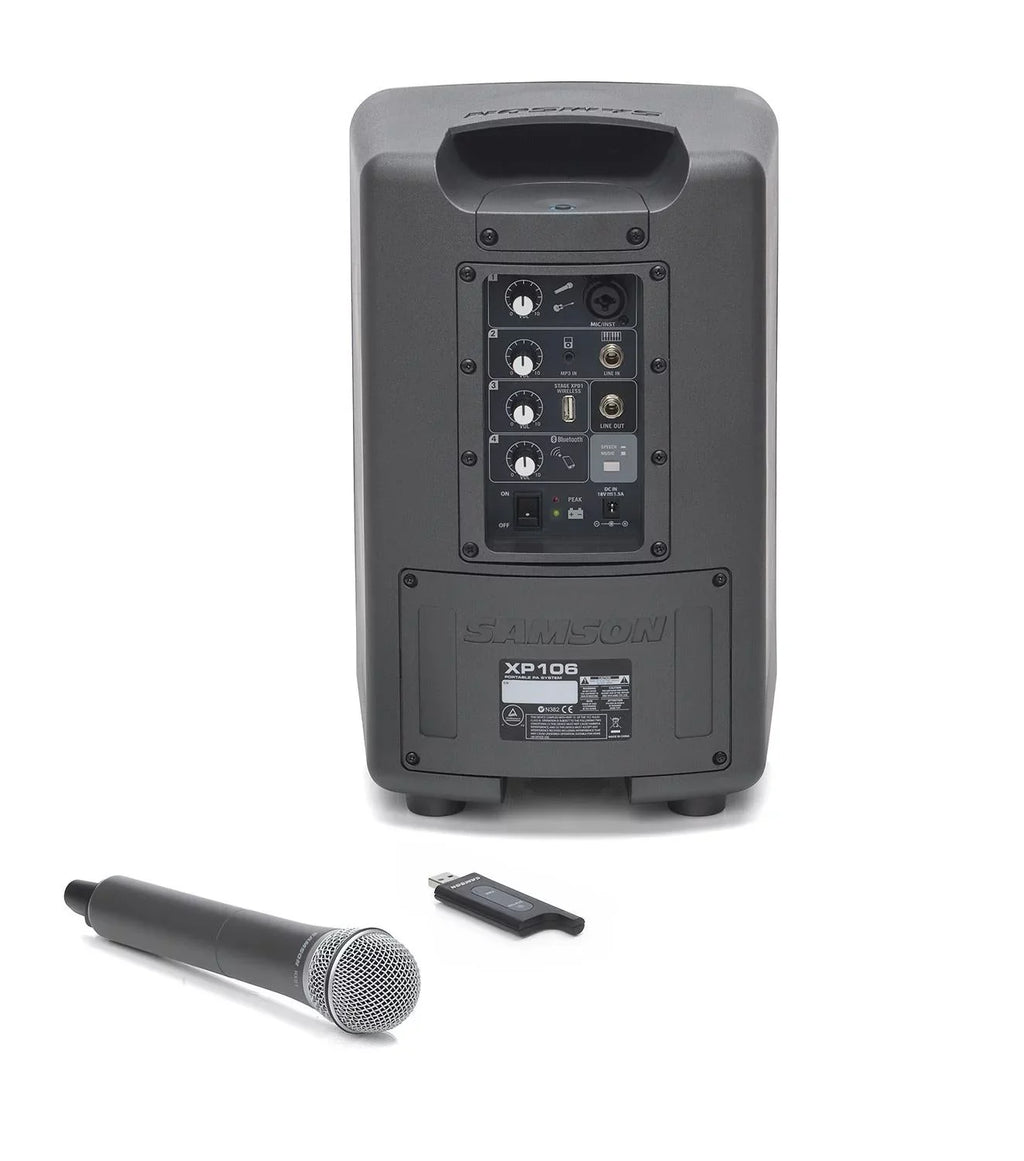 Wireless Bluetooth XP106w PA System with Samson Expedition Portable Handheld System & Mic