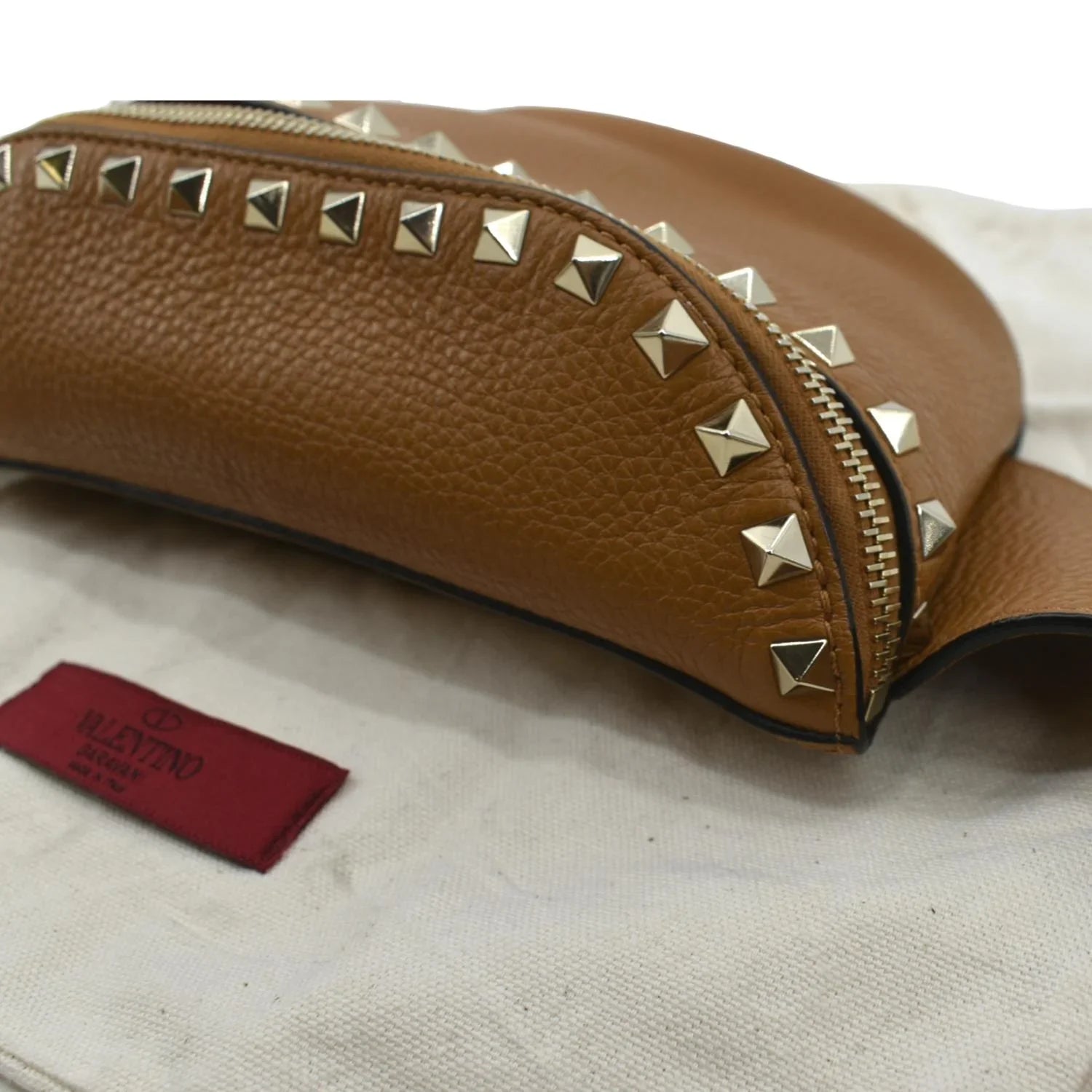 Camel Pre-Loved Spike Belt Bag Leather VALENTINO