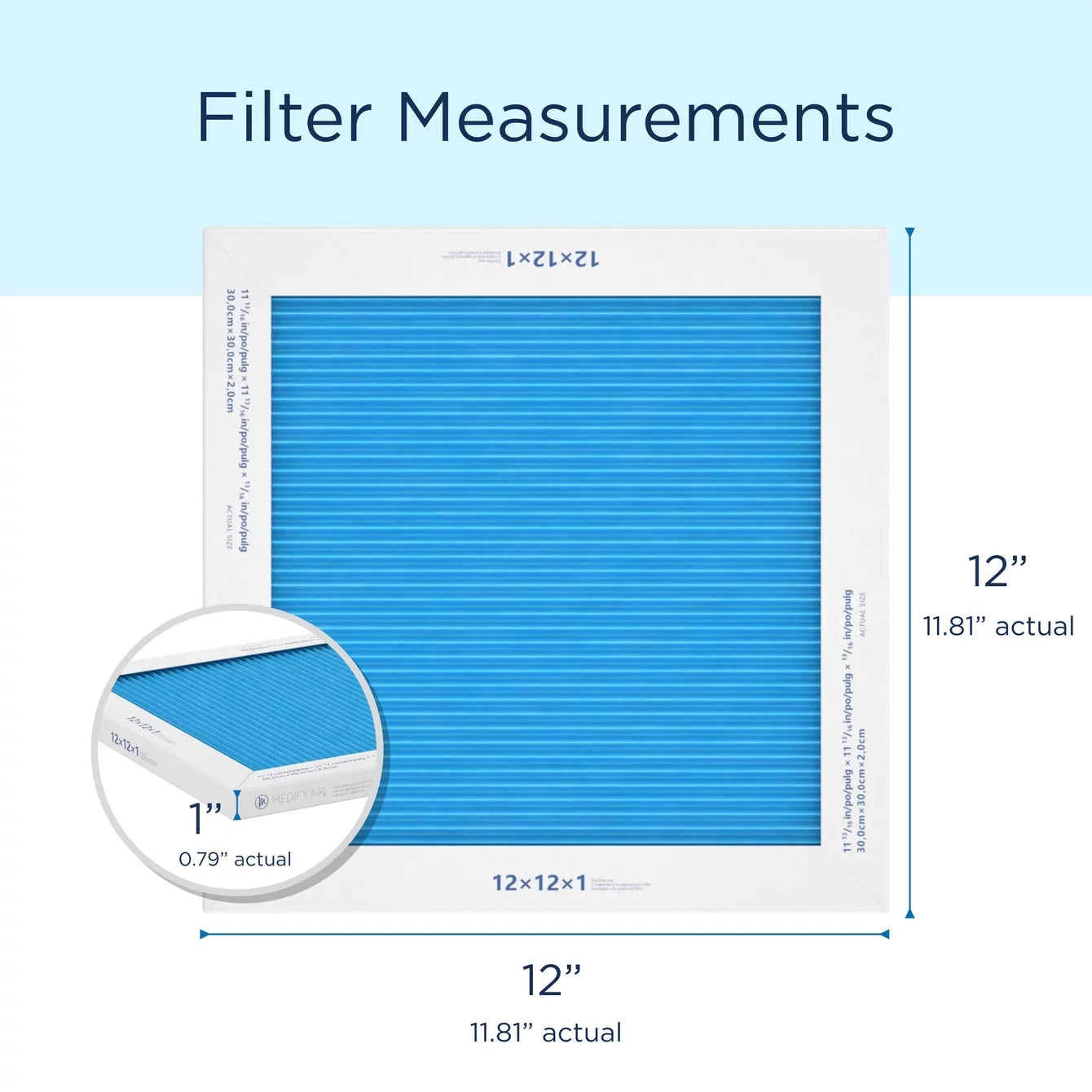Filter Air Medify 2-Pack) HEPA Particles 14, 12x12x1 Pleated (MERV 95% Cleaning Air