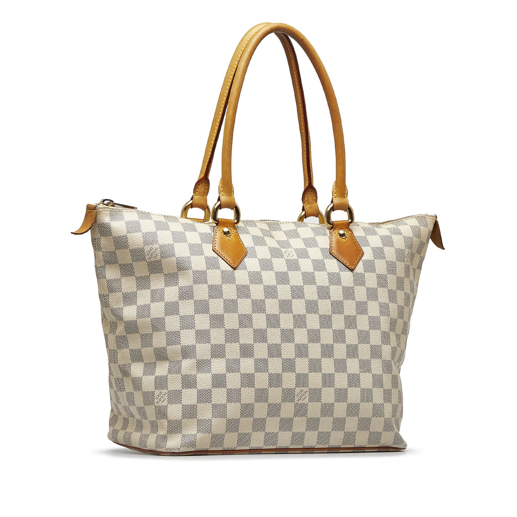 White Damier Azur Pre-Owned MM Authenticated Unisex Tote (Good) Canvas Saleya Bag