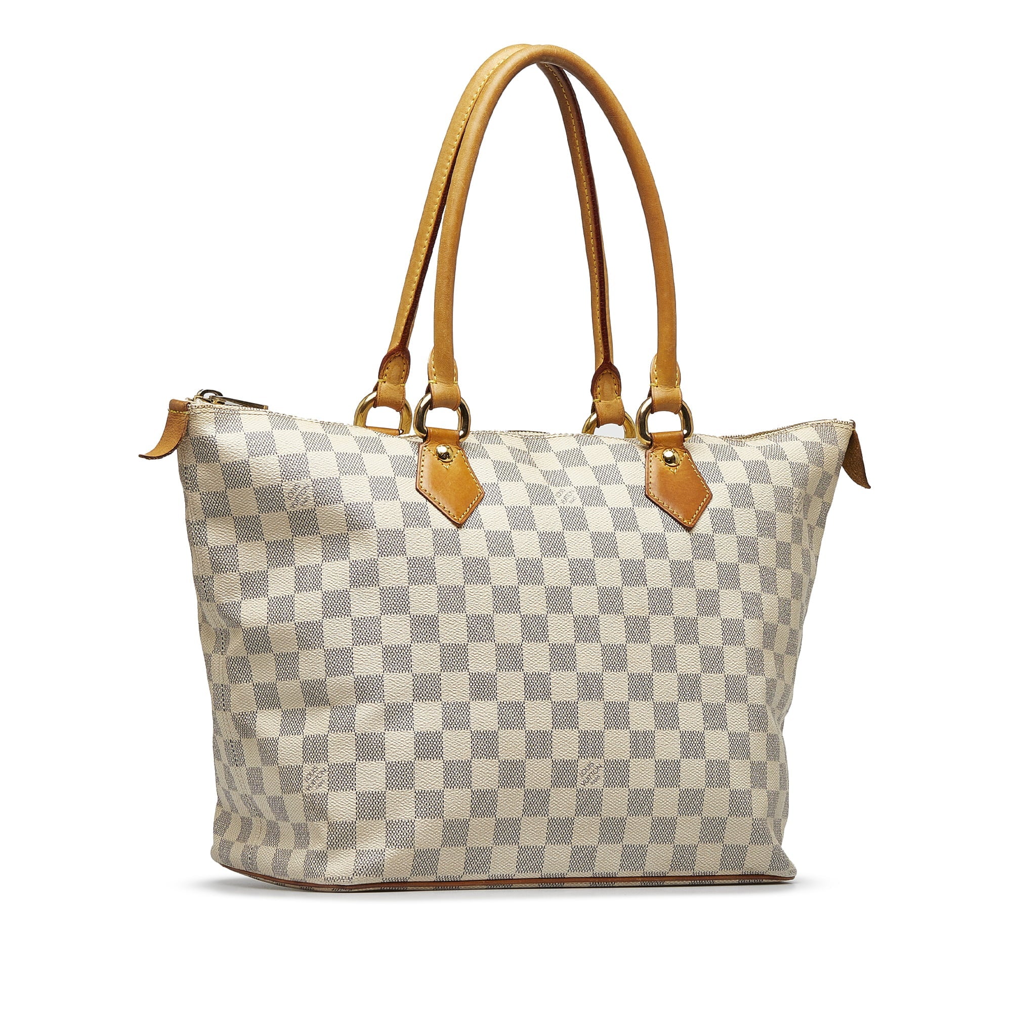 White Damier Azur Pre-Owned MM Authenticated Unisex Tote (Good) Canvas Saleya Bag