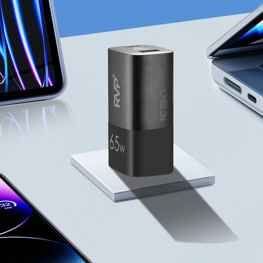 Fast Foldable Laptops iPhone, Power A USB C 65W - 3-Port Wall Smartphones, RVP+ Charger, (GaN) and Charger, Charger Black Adapter, for USB Tech Tablets,