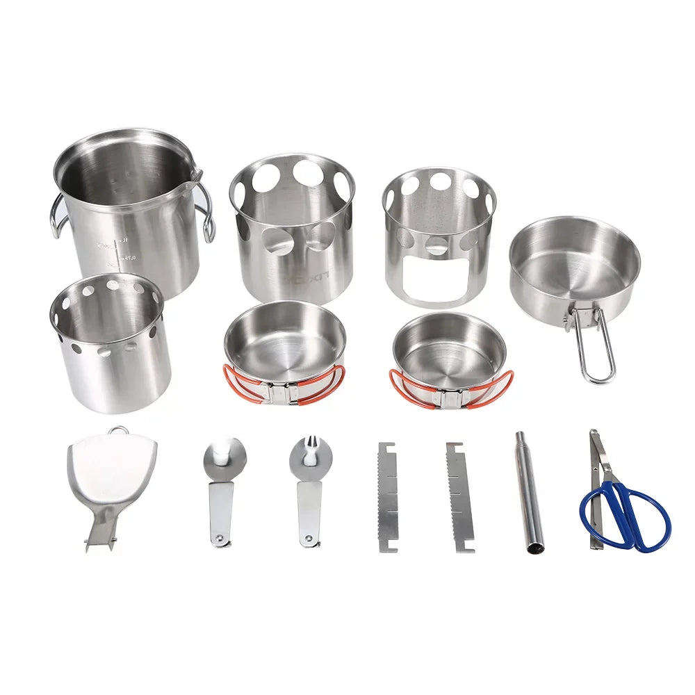 Picnics Tableware Stove Cookware Folding Set Set, Steel Cooking for Backpacking Camping Pan Wood Mess Pot Portable Kit, Lixada and Stainless