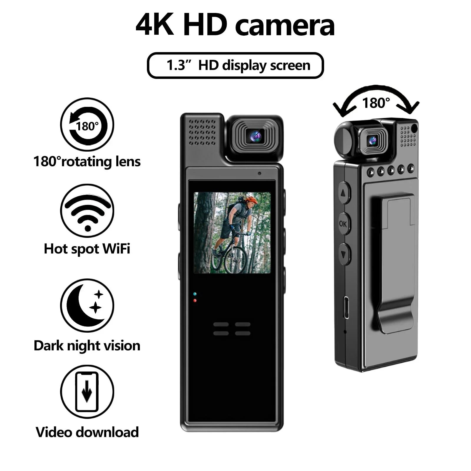GoolRC Camera Hour 180°Lens and Screen, Rotatable, with Day WiFi, Night Recording, Video Document Life, Your 1.3in Audio 6 Battery Body TFT Vision