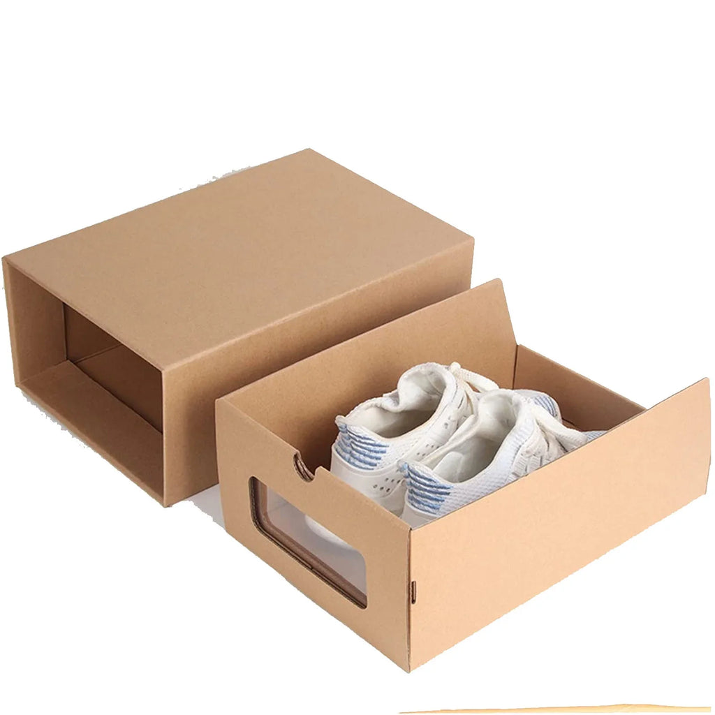 Shoe tonchean Boxes - Boxes Organizer Storage Transparent Cardboard Drawer Pack Lids Kraft 10 and Shoes with Window-Gift Stackable