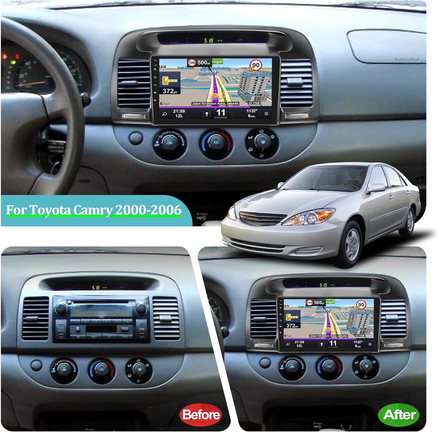 For WiFi, Radio Rear Stereo with 2+32G in Andriod Carplay Touchscreen View THONZER 2000-2006, Link, Toyota GPS, Inch Auto USB + 9 Car Mirror Android Built Dual and Camera Wireless Camry