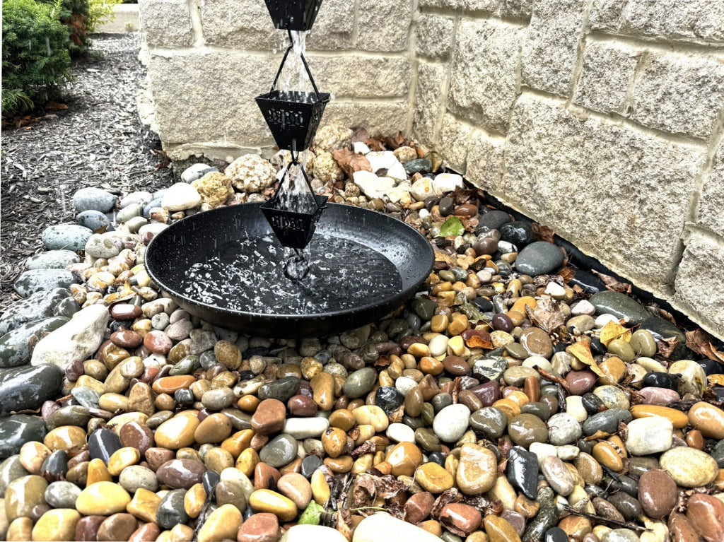 Coated, Rain A A Anchoring Decorative Black Installation, for Roof Gutter Hammered, Rain 16" Bath/Birdbath, Catch Basin/Receptacle/Bowl/Dish/Anchor, 976BLK Powder Chain U-nitt Bird Fountain, Chains