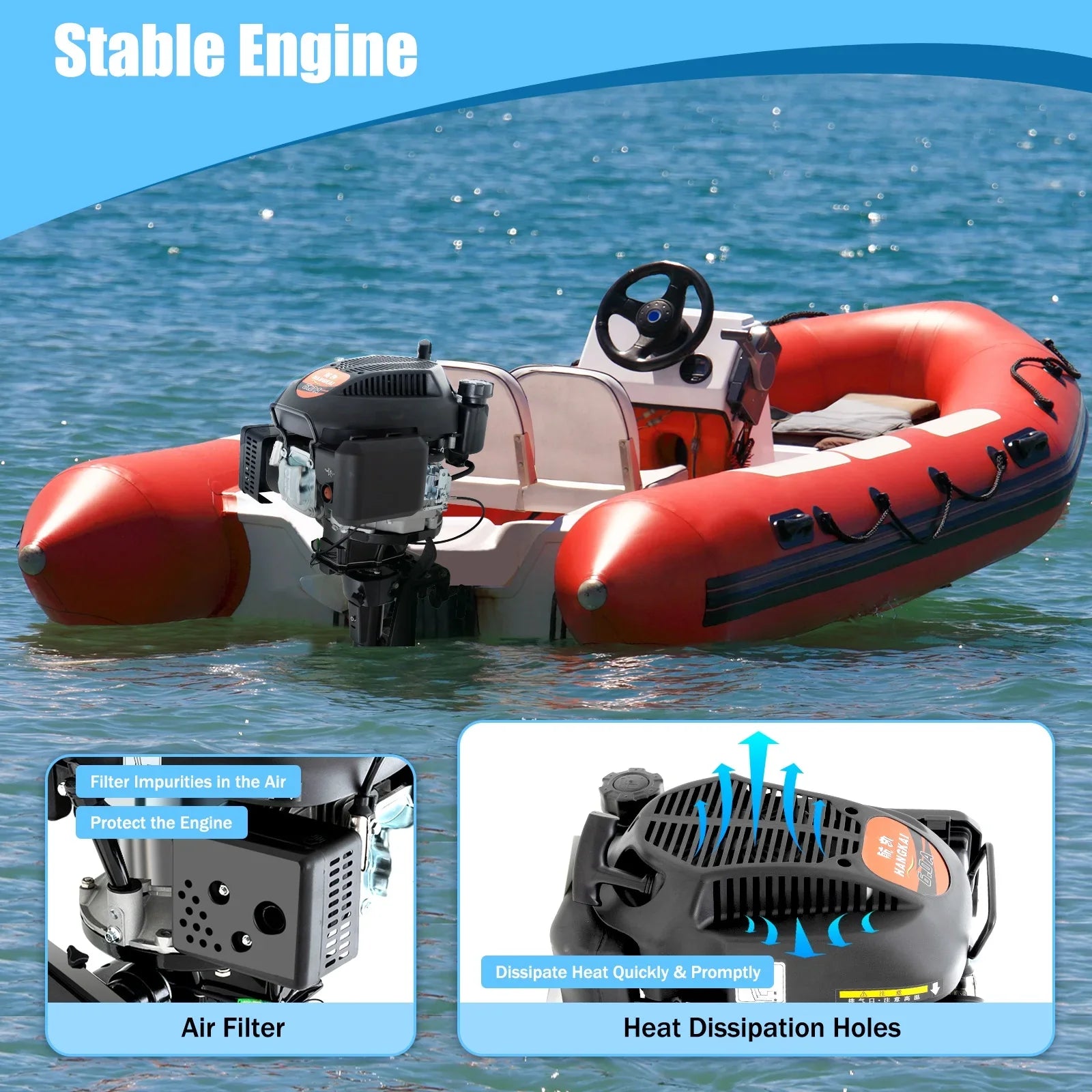 Outboard HP Air with Air Cooling Engine Engine System Shaft Tiller Cooling Stroke liquid 1:1.5 Boat 2500rpm 6 4 Fichiouy CDI Motor