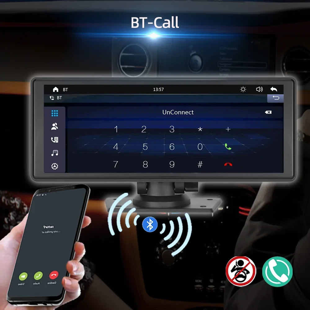 Play Recorder Car Carplay Receiver with Multimedia Car Wireless Android Car Audio Bluetooth,Backup Stereo Polarlander Touch Player Radio TF, Screen AUX, 9.3 Navigation, GPS Inch Auto, Camera,