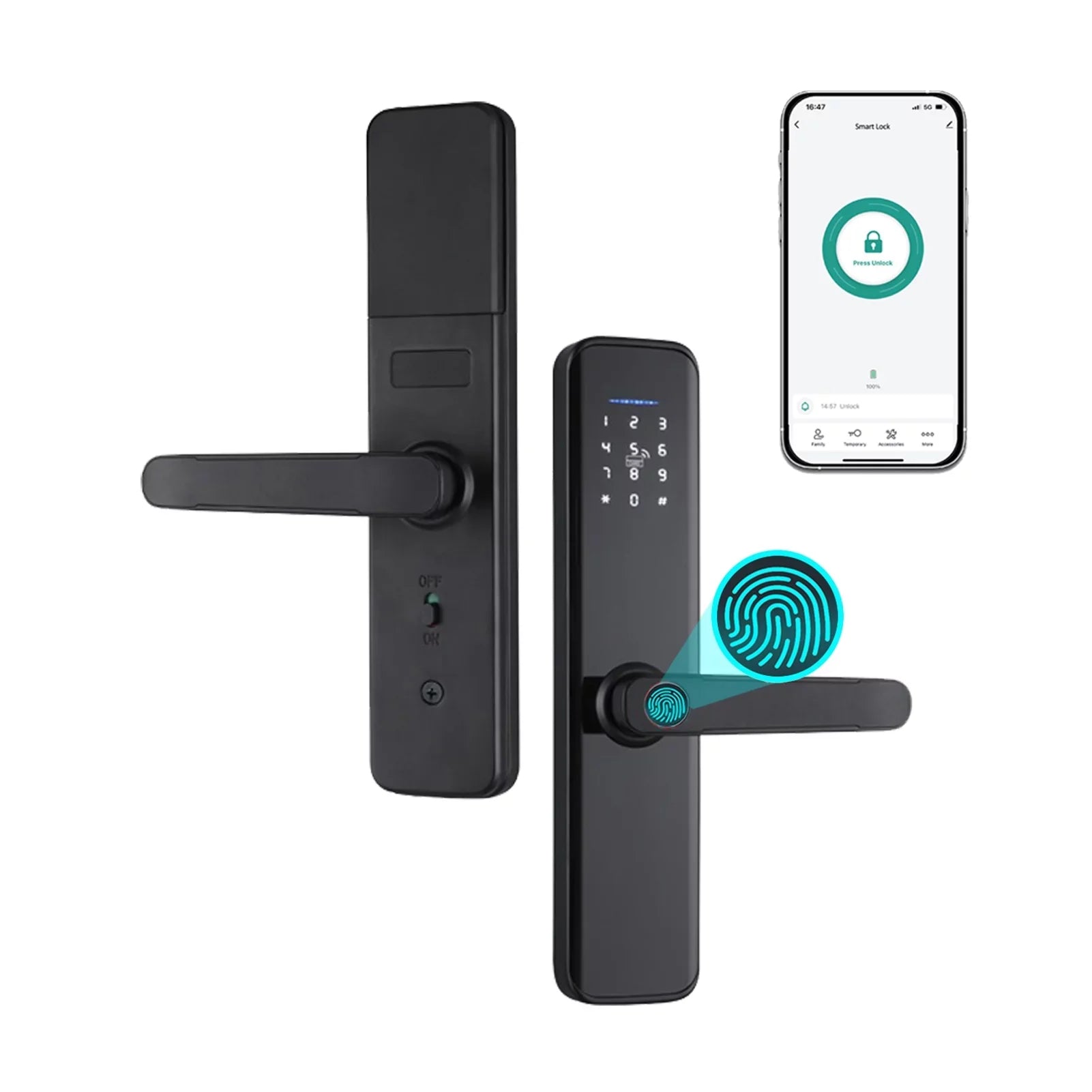 with Key Lock Lock Fingerprint Deadbolt Attributes Handle Door Smart with APP Compatible Dcenta WAFU