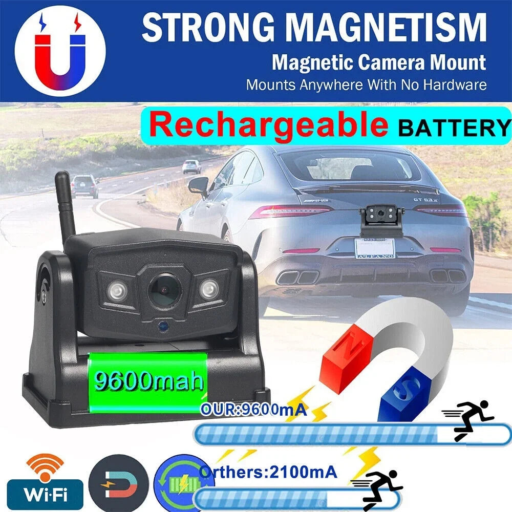 Enhanced Safety Backup Magnetic - Vehicle View Battery, Camera Wireless Paddsun 9600mAh WiFi Front/Rear for
