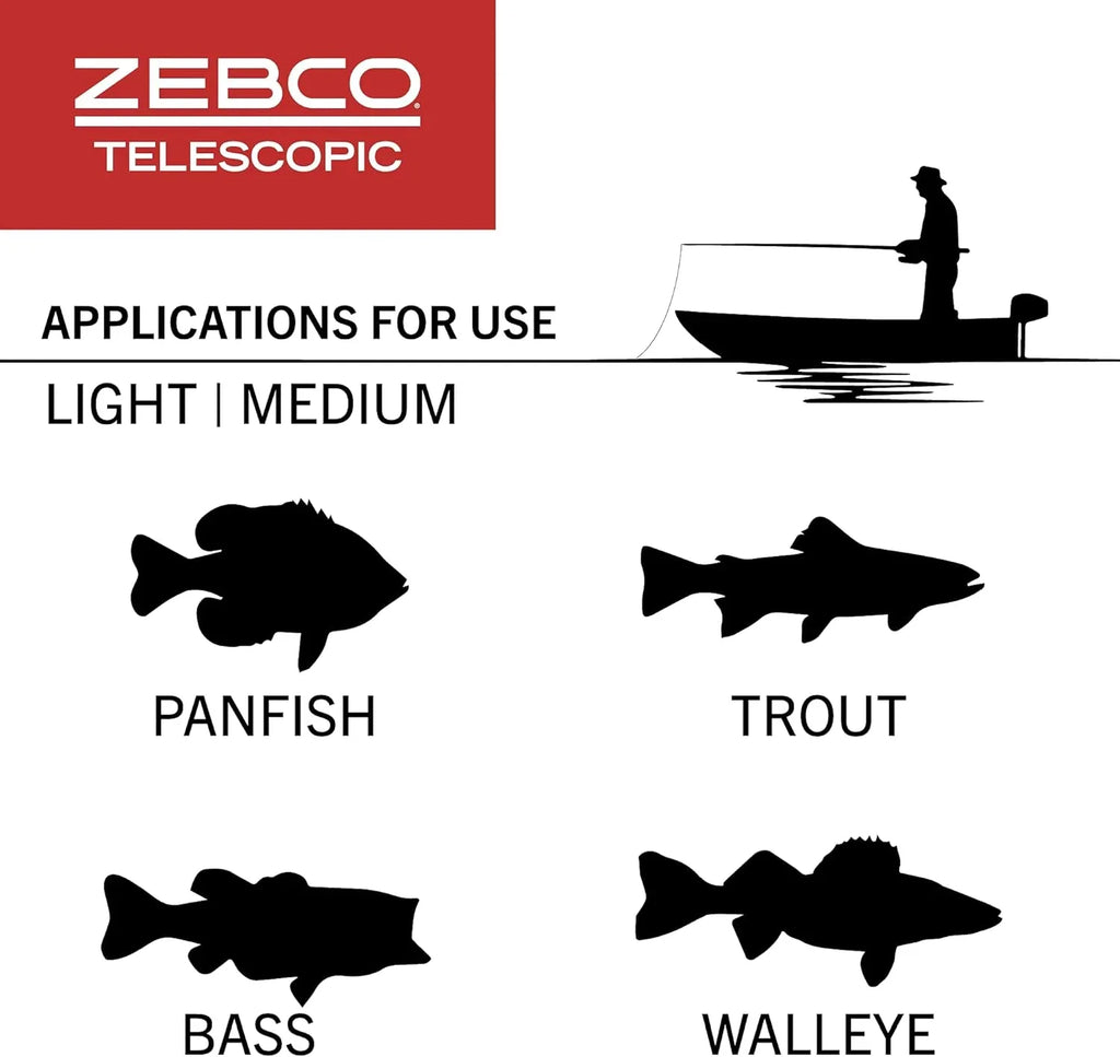 Rod, and Reel, Combo, Fishing Rod 33 Zebco Reel 6-Foot Telescopic 30 Silver/Black dimension Spinning