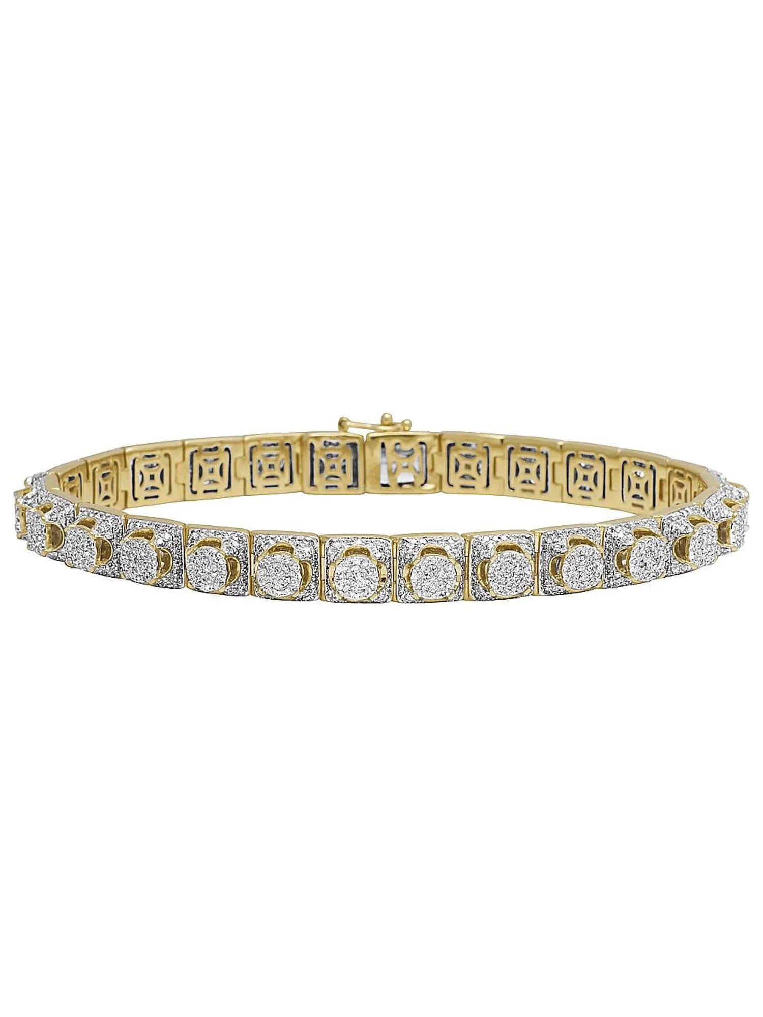 Gold Bracelet CT Yellow 6.6 8.5" Men's 8MM Diamond Cluster 10K