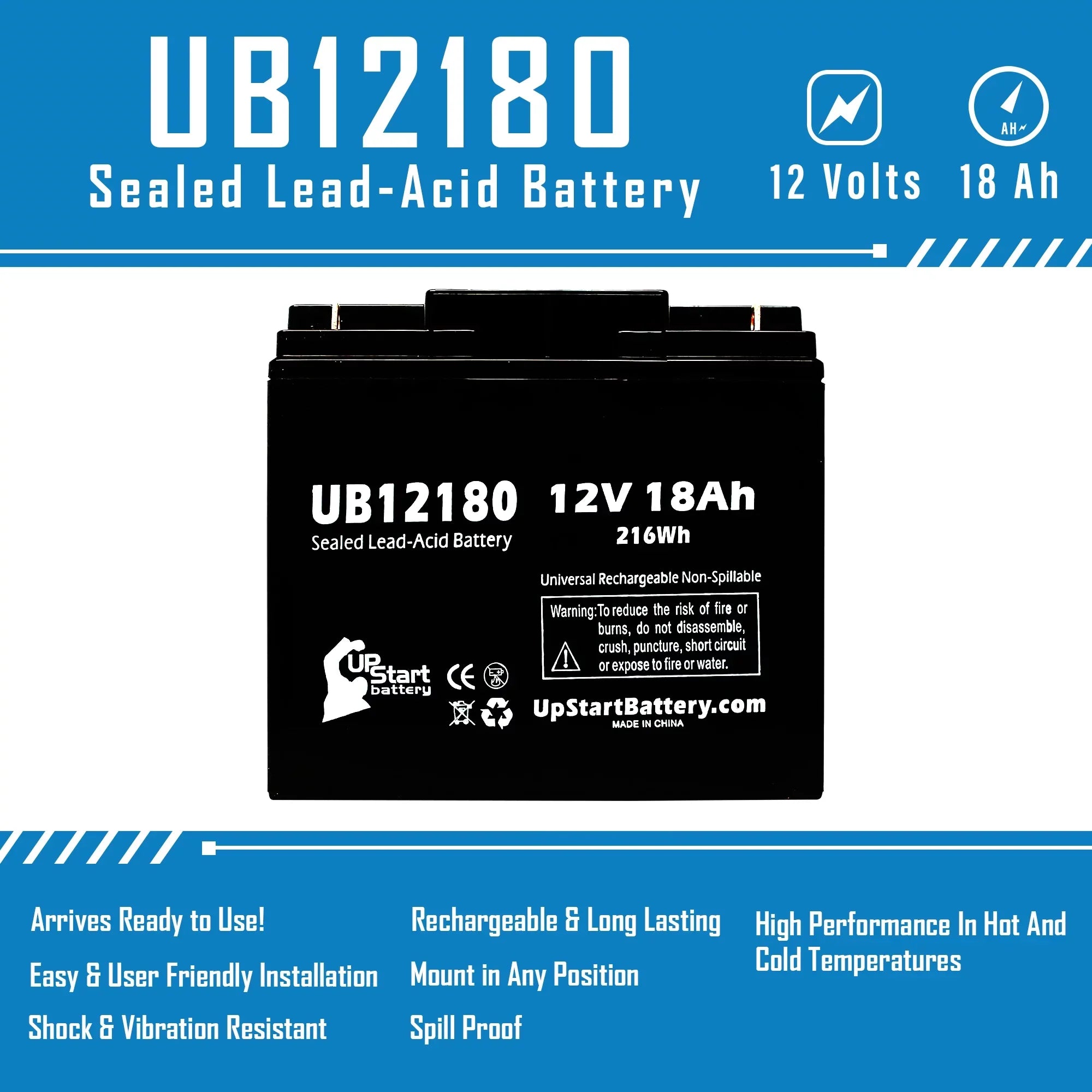 Acid SLA) (12V, Terminal, Sealed UB12180 18Ah, Lead AGM, Compatible 5x Pack CF12V18 T4 PICHER EAGLE - Battery BATTERIES 18000mAh, Battery - Replacement Universal