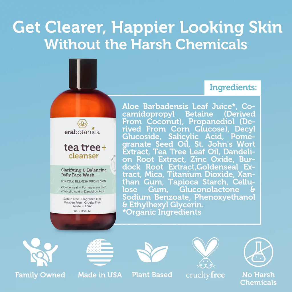 Body Organics Cleanser and Tea Wash Oil Face 8oz Era Tree