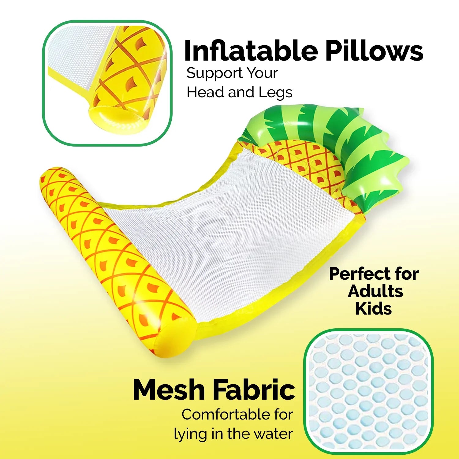 Raft-Pineapple Hammock Float Inflatable Adult Comfortable liquid Swimming Float liquid Hammock Pool Zoey Swimming Multi Purpose Float Lounger, Lounge, Pool Pool