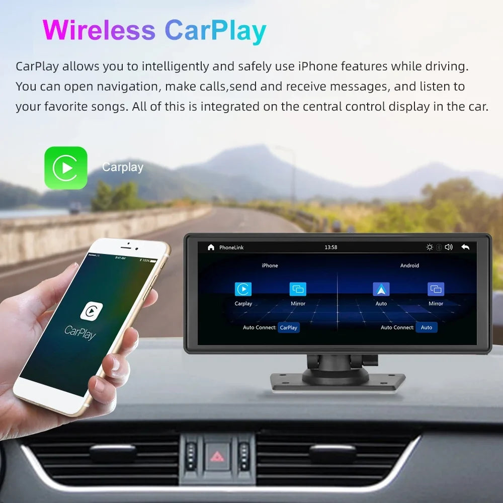 Play Recorder Car Carplay Receiver with Multimedia Car Wireless Android Car Audio Bluetooth,Backup Stereo Polarlander Touch Player Radio TF, Screen AUX, 9.3 Navigation, GPS Inch Auto, Camera,