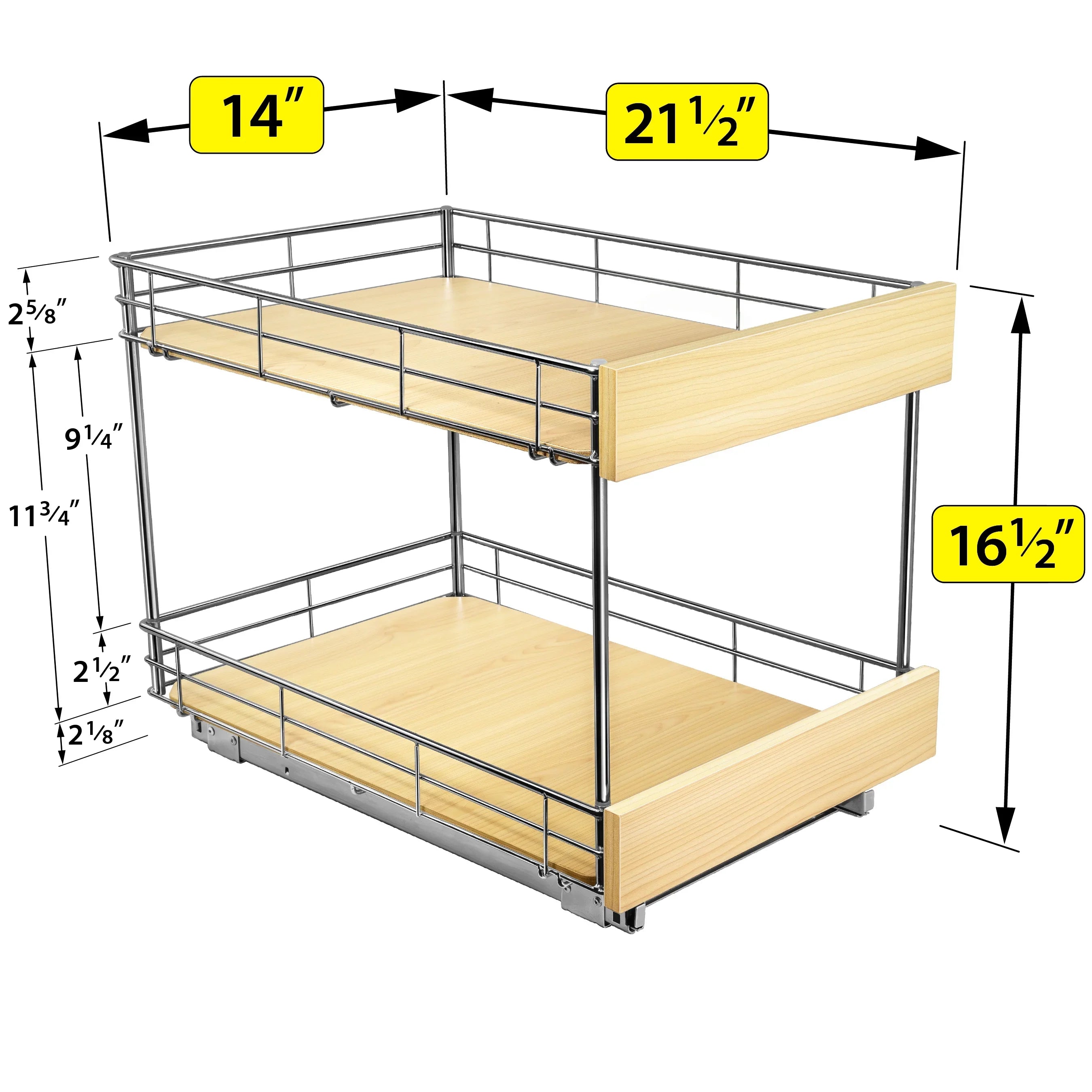Sliding Cabinets 21", for Roll Warranty- Out - Out Ltd Shelf x Pans - Cabinet Pantry PROFESSIONAL® Out Organizer LYNK Kitchen - Double for Lifetime Shelves Pull 14" SELECT™ Slide Drawers Pots,