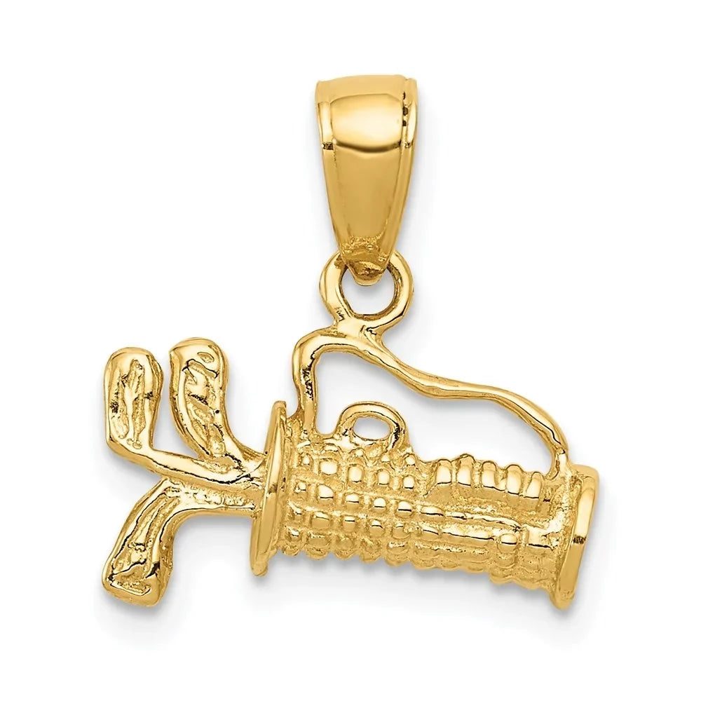 mm,W-14 Charm Pendant (L-16 Women Bag 14K Gold Polished Golf 3-Dimensional for with Yellow Clubs Auriga mm)