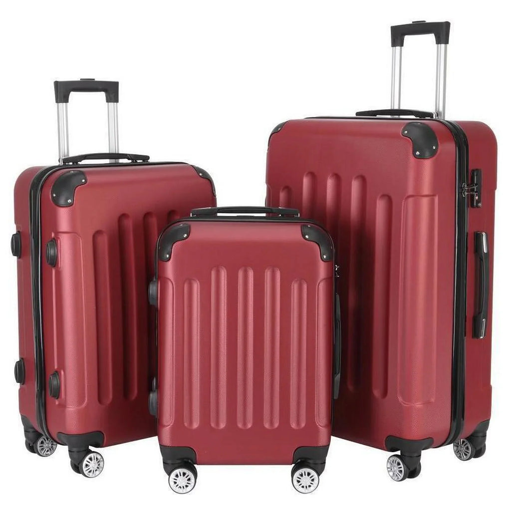 ABS TSA with Trolley Wine Red, Set Lock, 3-Piece Luggage