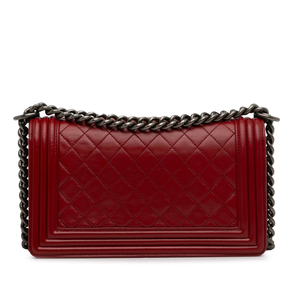 Lambskin Crossbody Unisex (Good) Authenticated Medium Pre-Owned Boy Bag Flap Red Leather Bag