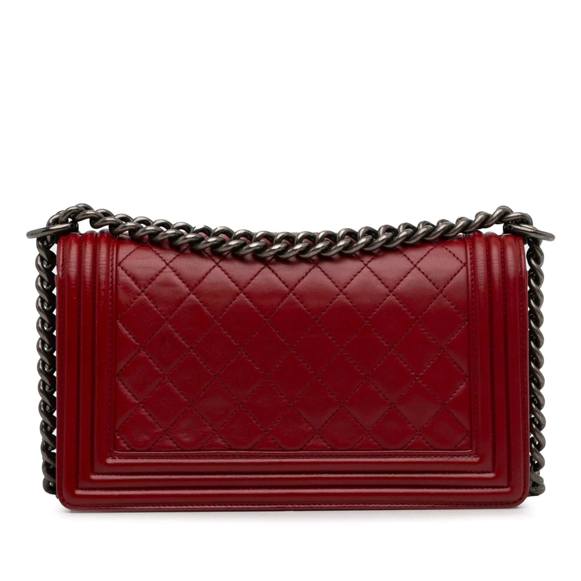 Lambskin Crossbody Unisex (Good) Authenticated Medium Pre-Owned Boy Bag Flap Red Leather Bag