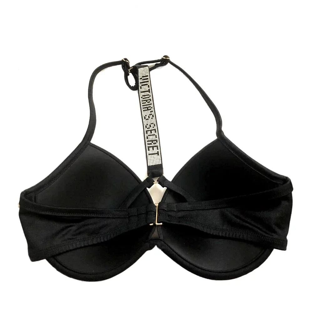 Push NWT dimension Secret Black Top Up Shine Swim Fabulous 34DDD Strap Bikini Victoria's