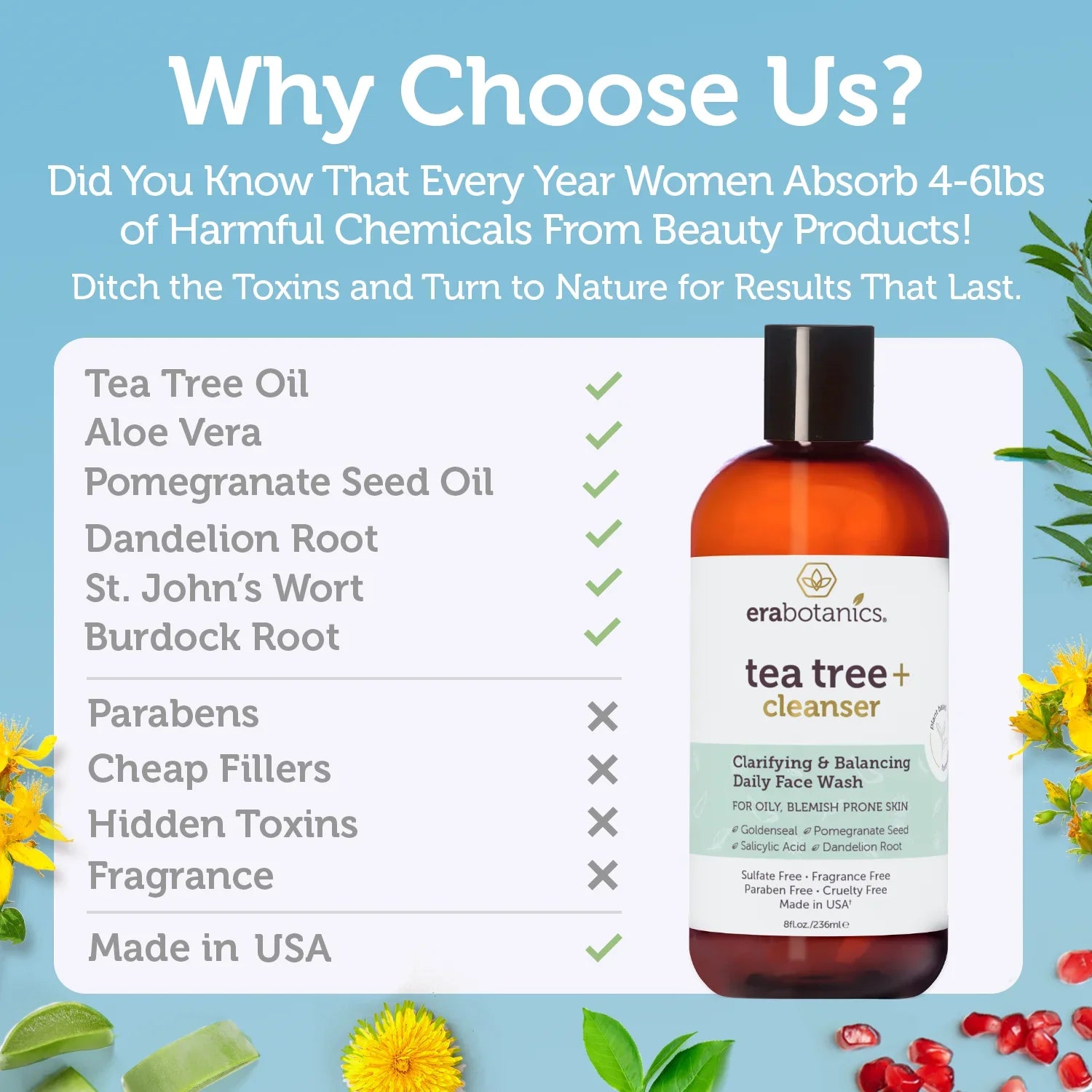 Body Organics Cleanser and Tea Wash Oil Face 8oz Era Tree
