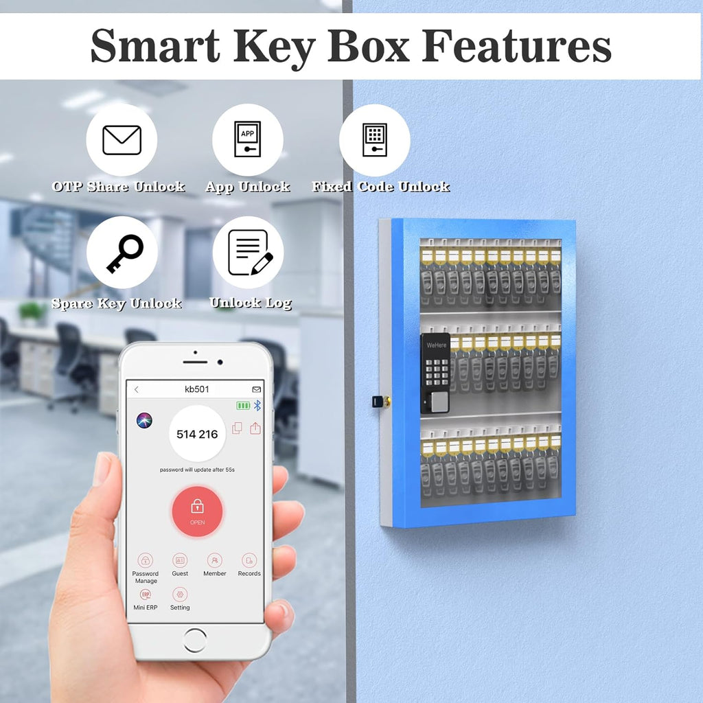 Cabinet Plus, Storage Car Lockbox, Smart Key Box for Share 96 Dealership，， Security OTP Bluetooth/Fixed Key Wall Code Half-Remote APP Mount, Lock