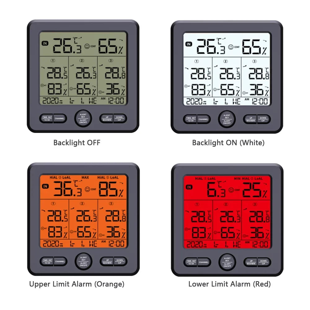 98ft/ Temperature Humidity with Monitor Wireless with & Thermohygrometer Remote exterior Transmitters Alarm Calibration climate Sensors for Indoor Offic Home Backlight Digital Stations 30m 3 3 Function