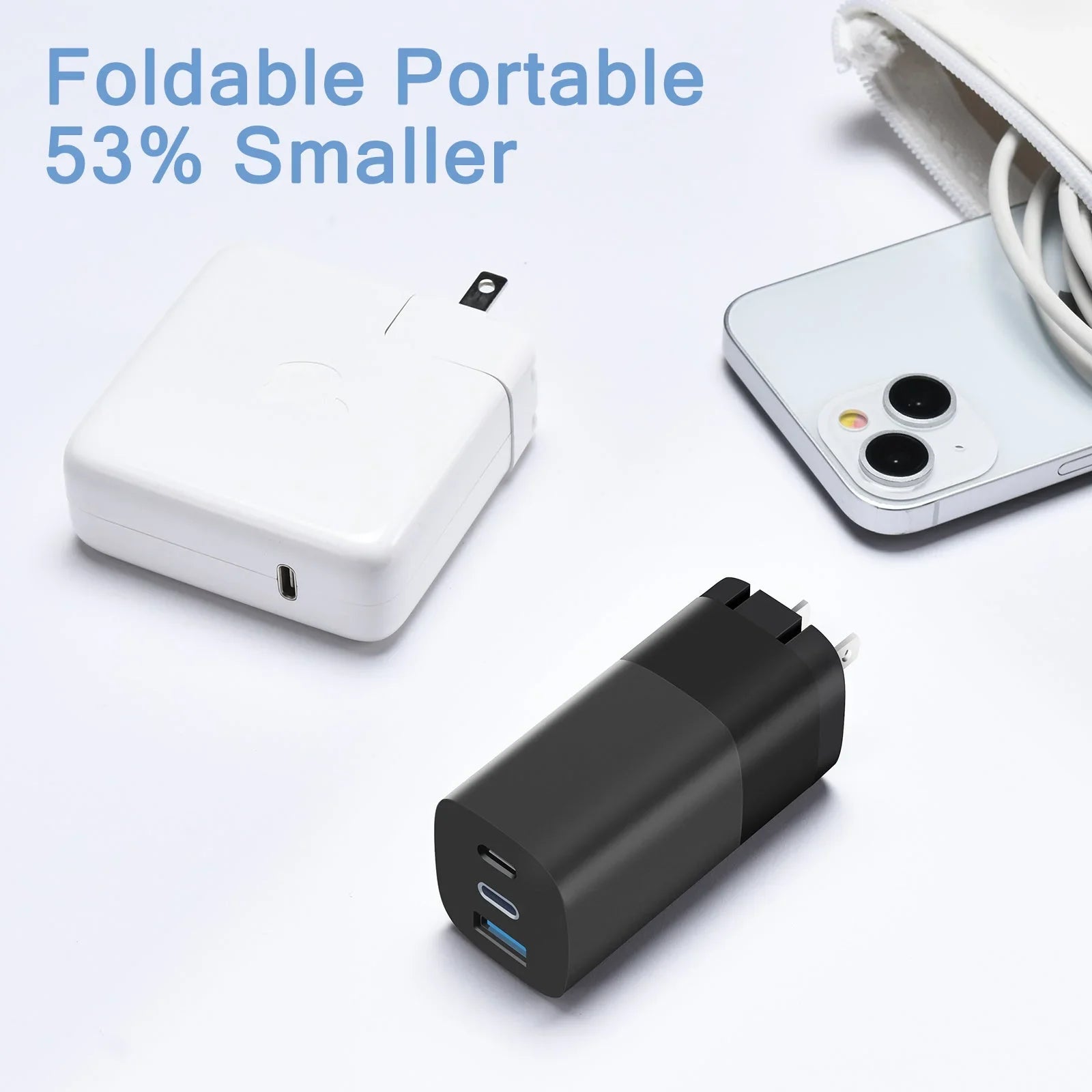 Fast Foldable Laptops iPhone, Power A USB C 65W - 3-Port Wall Smartphones, RVP+ Charger, (GaN) and Charger, Charger Black Adapter, for USB Tech Tablets,