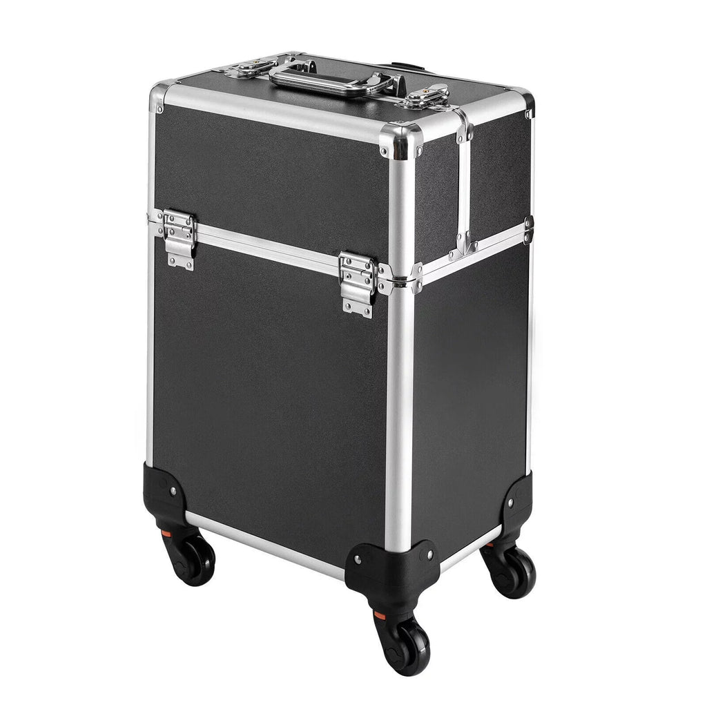 with Rolling Luggage Nail Travel Box Trunk (Black) Train Hairdresser Salon Wheels Lockable Beauty Organizer Case Tool Trolley, Cart Case Stylist Makeup Swivel Cosmetic Barber