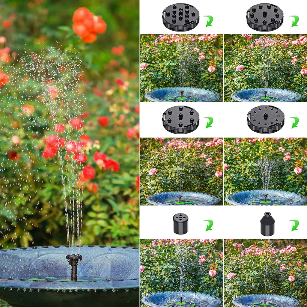 Fountain Fish Garden 6 3W Pump 1200mAh liquid Pump, for Tank, Bird Fountain Bath, Pond or Solar Decoration Floating Solar AISITIN Aerator with Nozzles, Battery, Built-in Pump Solar (Green)