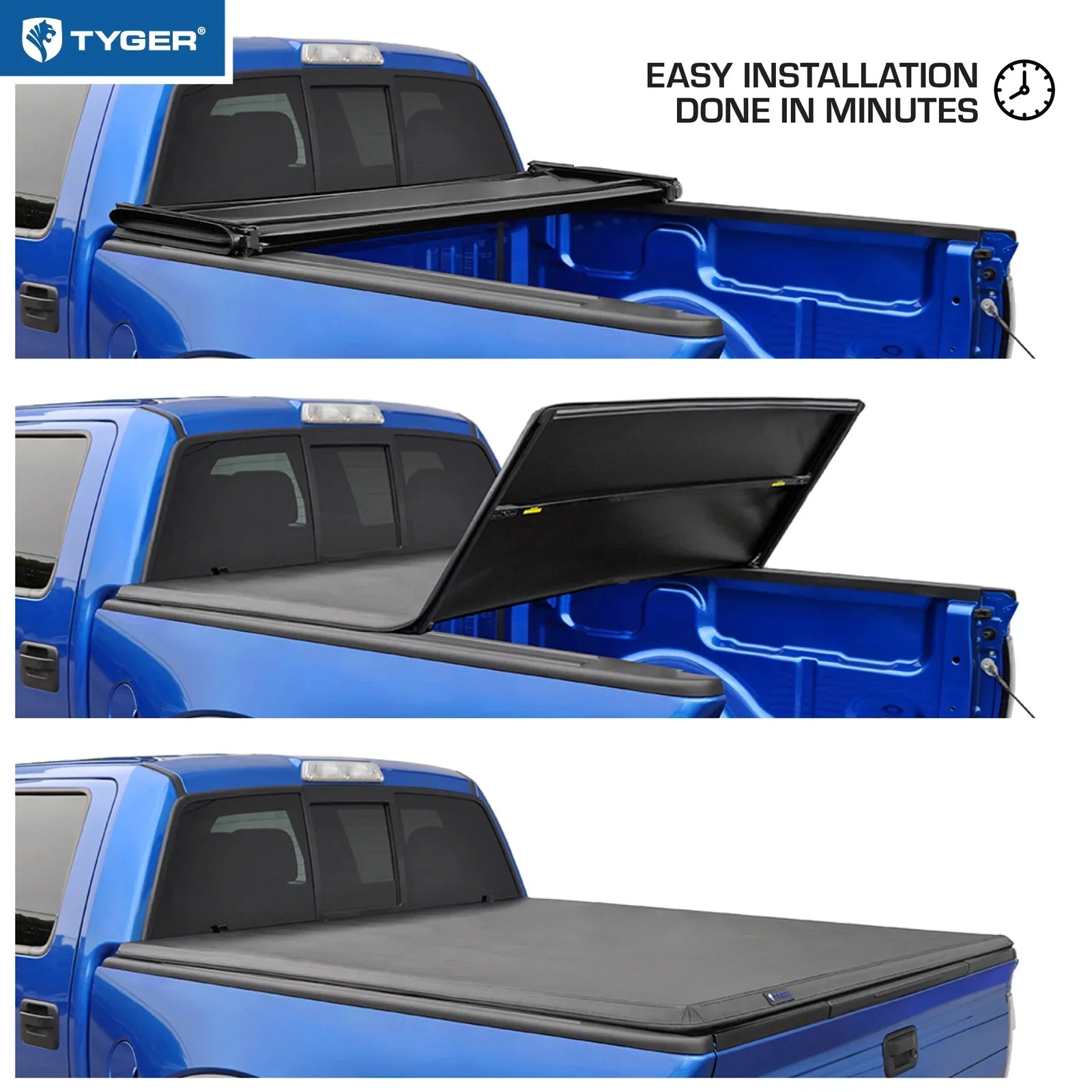T3 Soft Tri-fold Tyger | TG-BC3F1067 6' Compatible 2019-2023 Ranger Vinyl | Bed Truck | Bed Cover with Tonneau Auto