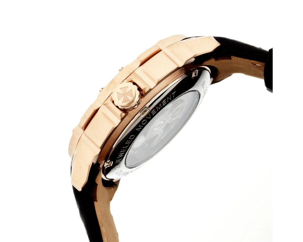 Leather Black Men's Case Black Stainless Watch Gold-tone Dial Skeleton Rose Steel Carter Heritor HR2506
