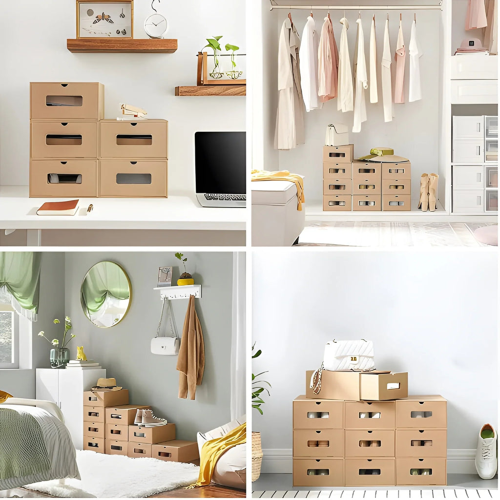 Shoe tonchean Boxes - Boxes Organizer Storage Transparent Cardboard Drawer Pack Lids Kraft 10 and Shoes with Window-Gift Stackable
