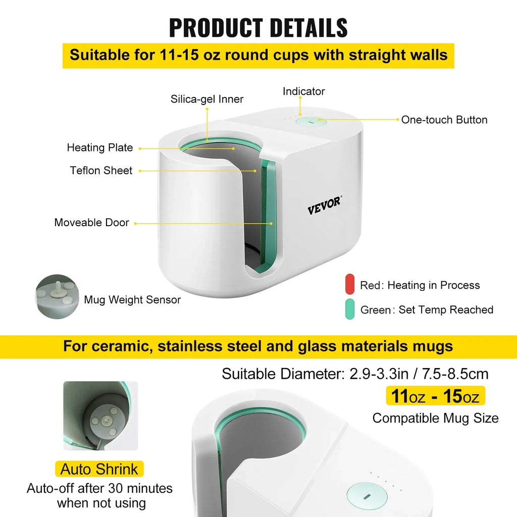 11-15oz, with Mug DIY Machine, Printing Press Easy as Mug Pro One-touch Cup Presents Family Heat Press Presser Gi Machine Automatic Sublimation Mug Button, Press VEVOR Friends Coffee Portable Transfer