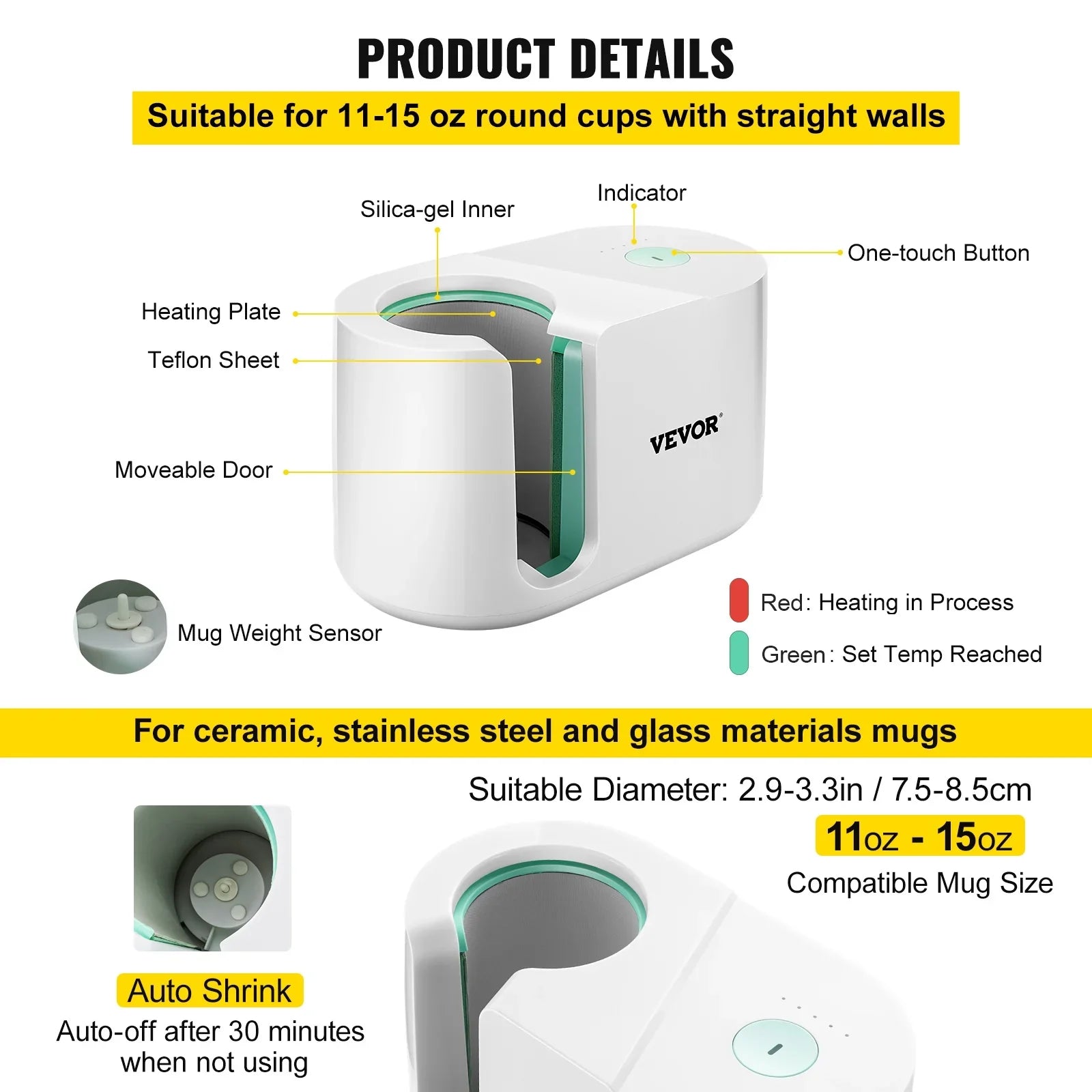 11-15oz, with Mug DIY Machine, Printing Press Easy as Mug Pro One-touch Cup Presents Family Heat Press Presser Gi Machine Automatic Sublimation Mug Button, Press VEVOR Friends Coffee Portable Transfer