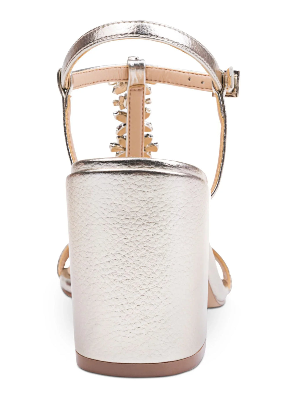 M Buckle Embellished 5.5 Adjustable Silver Round Womens outfit MISCHKA Heel Raina Sandals BADGLEY T-Strap Block Toe Shoes