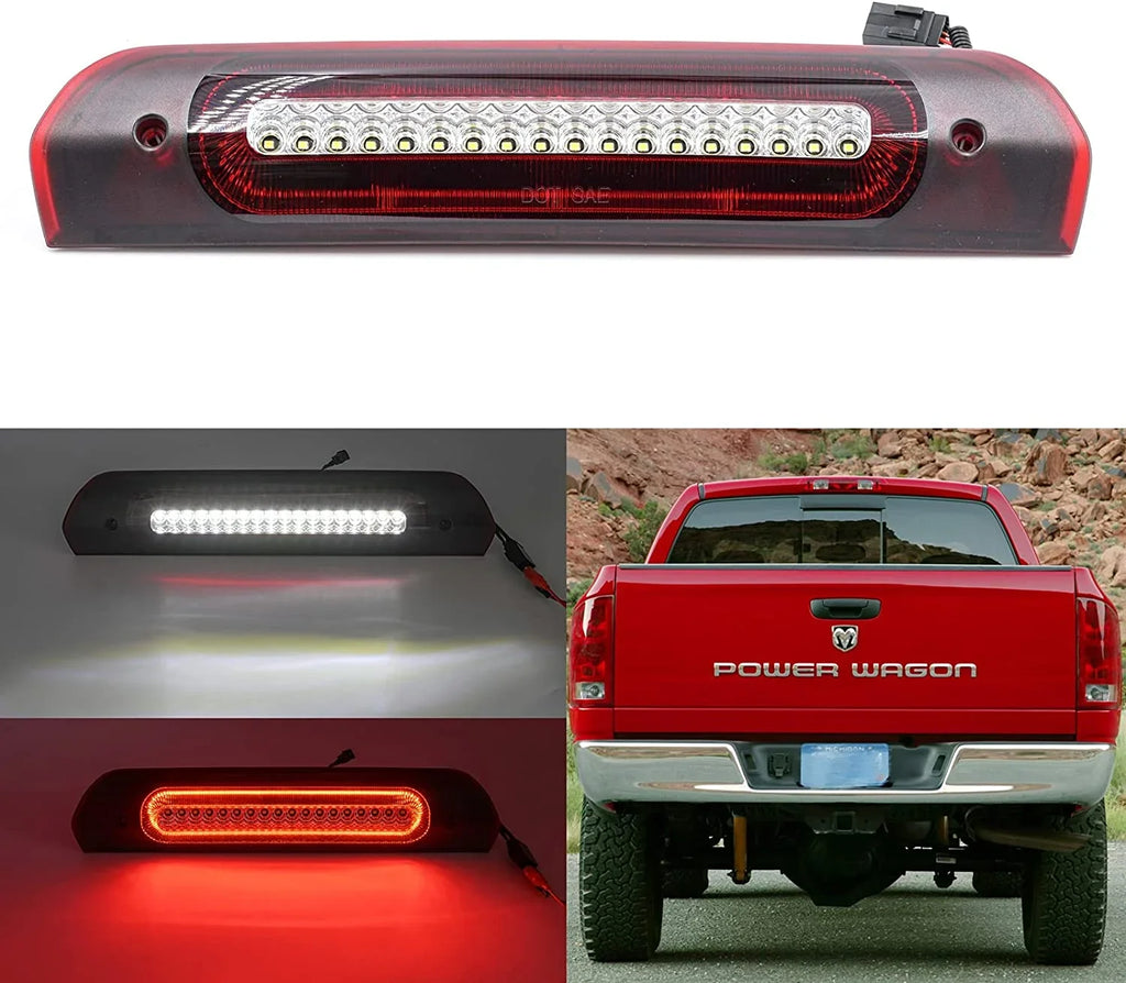 Tail White Strobe LED Red Kit Brake Lamp Rear Third 2500 Reverse Replacement 1500 3500 Light CHMSL Light Light Lens RAM Brake for 2002-2009 Clear Dodge Euro 3rd Cargo Brake NSLUMO Assembly Led