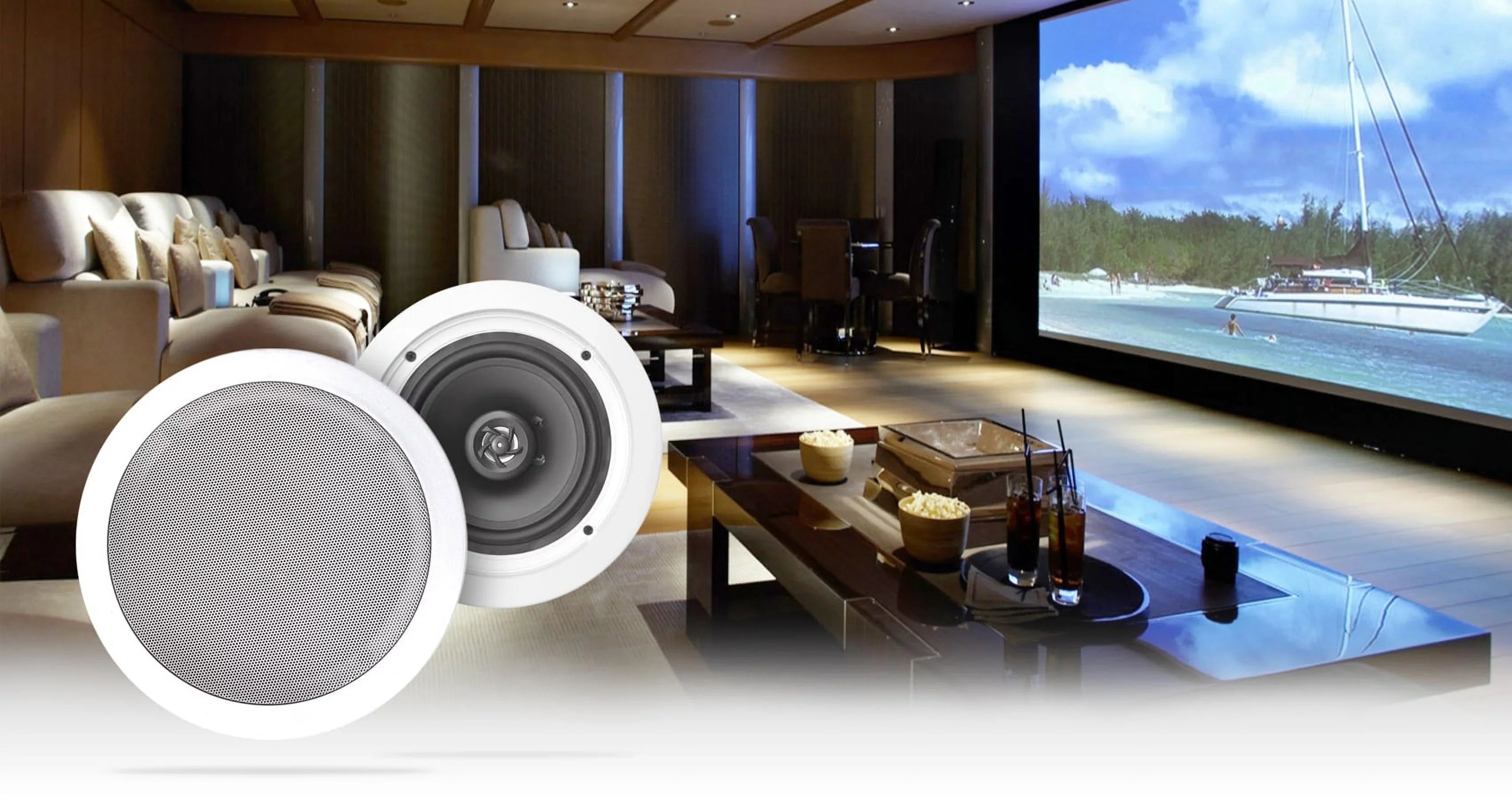 Stereo+8 Audio Rockville Home 4-Room Kit 8" White Controls Ceiling Speakers+Wall