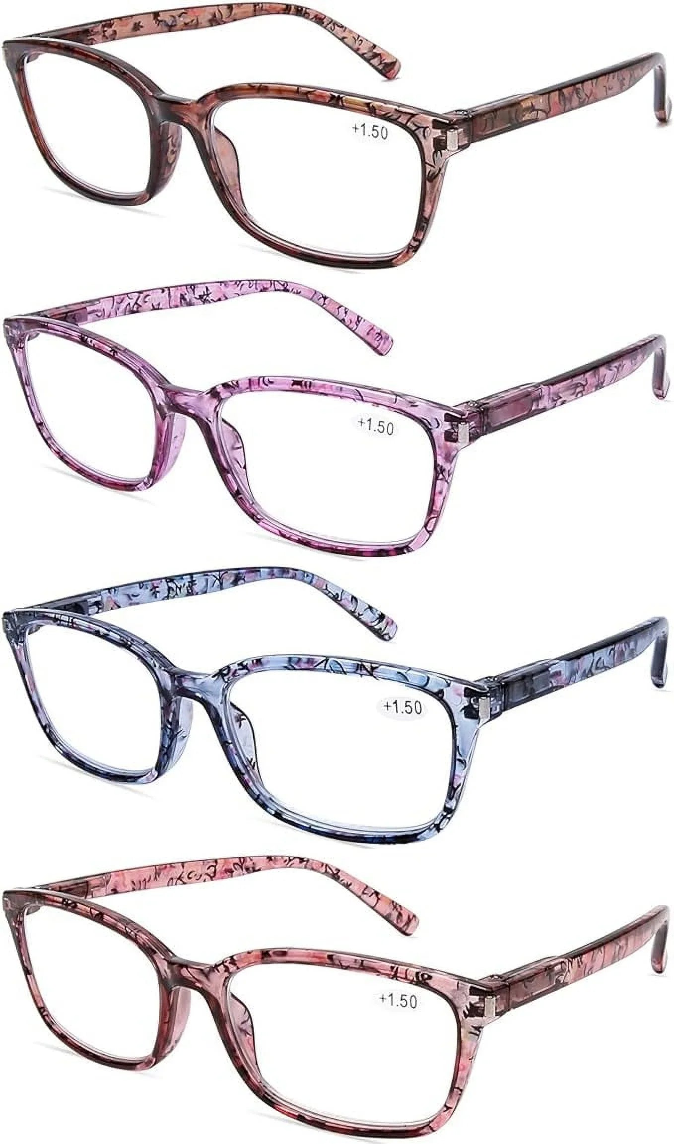 Computer Light Reading for Hinge DOOViC Pack Readers Eyestrain Blue Stylish 4 1.25 Blocking Glasses Spring Anti Women Strength