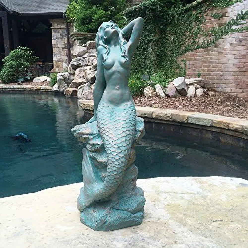 Giant Finish Statue Rock Coastal Beach Statue Lawn Nautical Garden On Patio Bronze Sitting Pool In In. 28