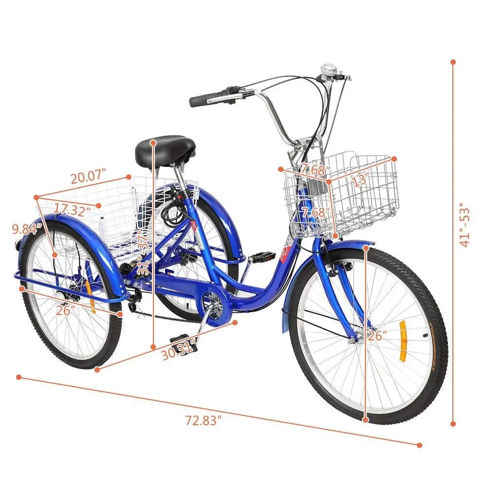 26-Inch Women's SalonMore Men's Bike, Wheel Blue Tricycle Adult