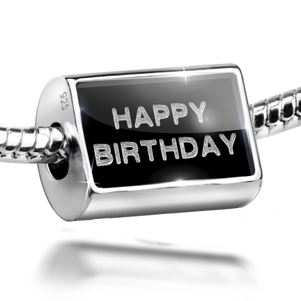 Neonblond Black Cubes on 925 Happy Silver Bead Charm Sterling Birthday Clear Ice