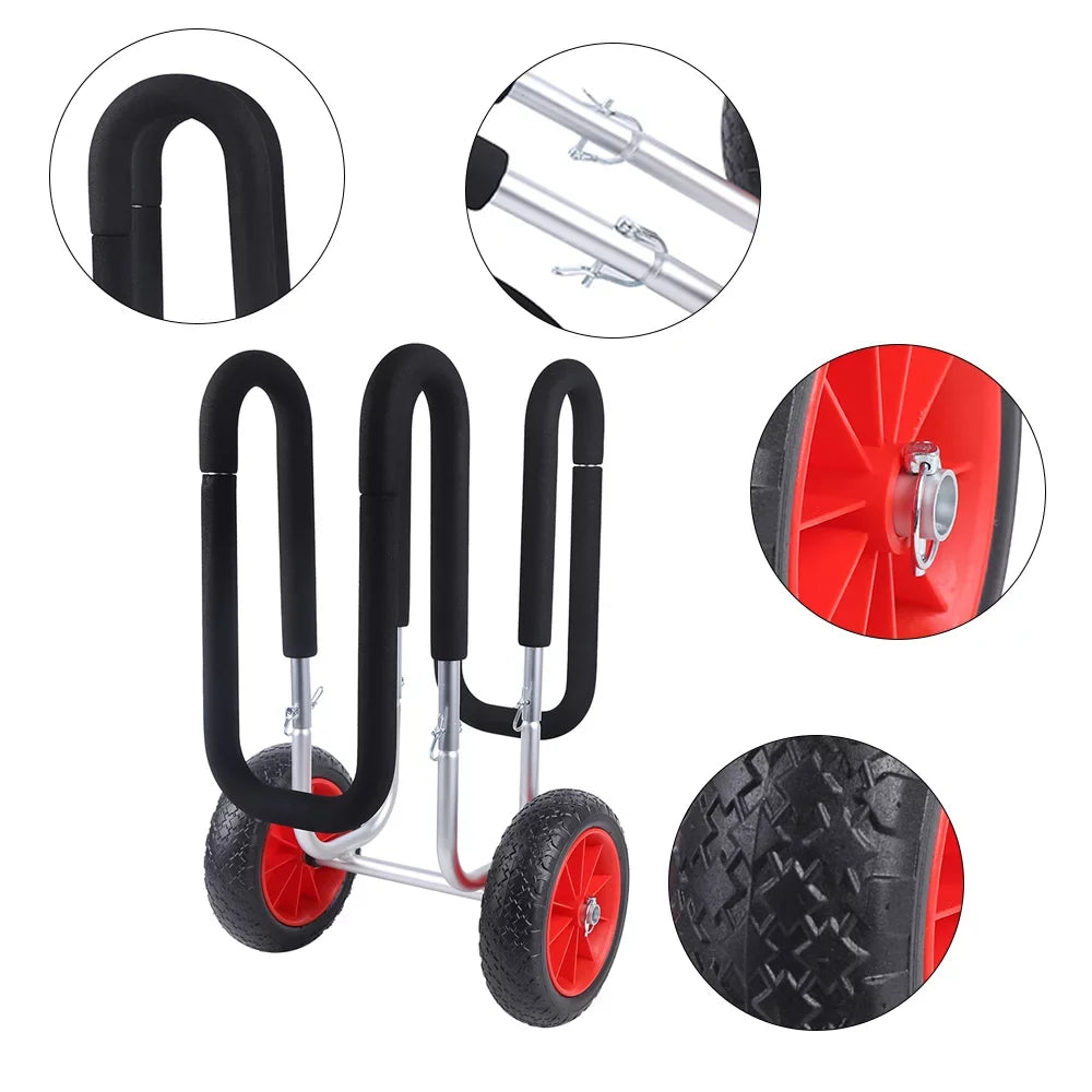 Solid Paddle Trailer, Stand-Up Double Airless Beach Portable Wheel Aviation Beach Cart Aluminum SUP PU Carrier Veneer Cart Board Cart, Surfboard