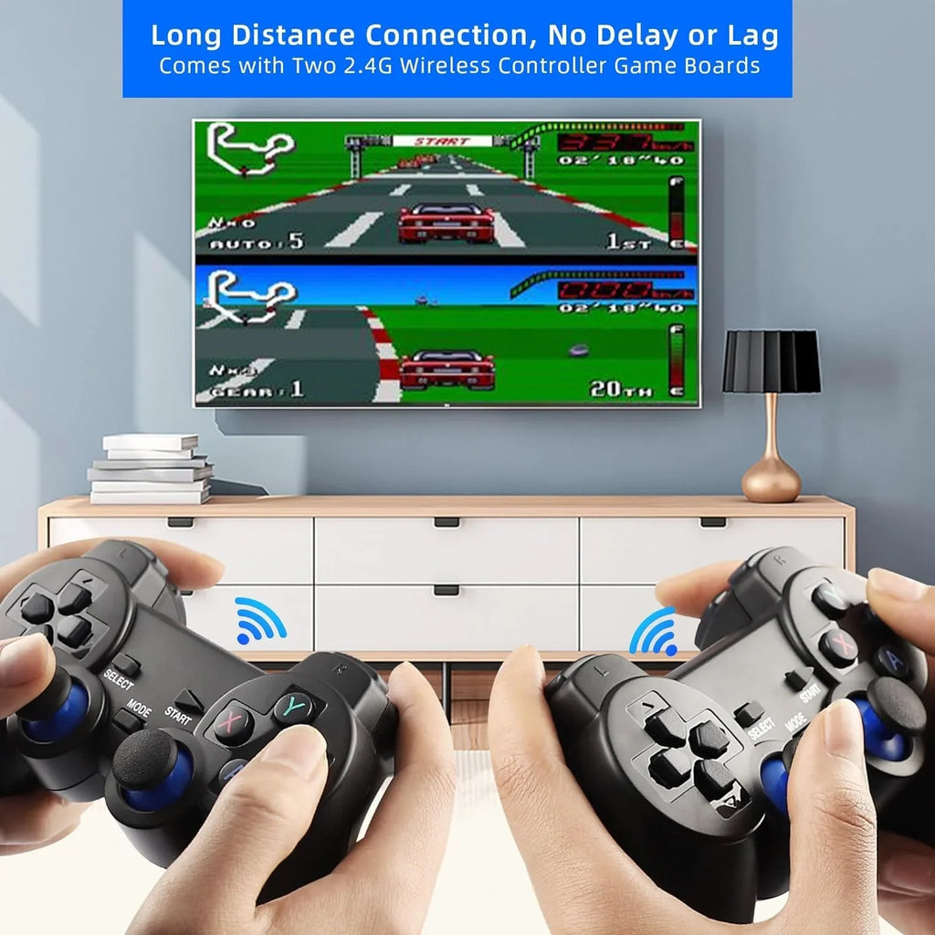 Video Built 4K Retro Play Stick,Wireless Console and HD Game Stick in Retro Plug Wireless Output (64G) 9 Game Game Games, Controllers with 2.4GHz 10000+ Emulators,