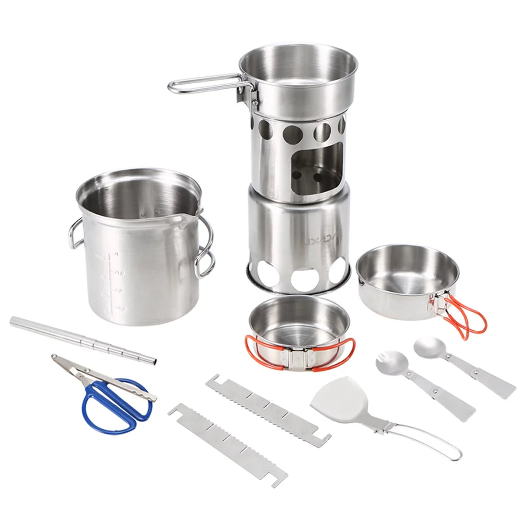 Picnics Tableware Stove Cookware Folding Set Set, Steel Cooking for Backpacking Camping Pan Wood Mess Pot Portable Kit, Lixada and Stainless