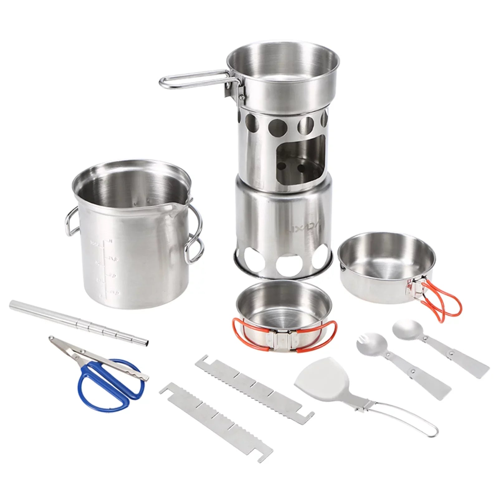 Picnics Tableware Stove Cookware Folding Set Set, Steel Cooking for Backpacking Camping Pan Wood Mess Pot Portable Kit, Lixada and Stainless